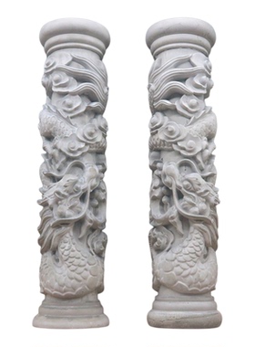 新中式超大号水泥盘龙柱鱼缸摆件