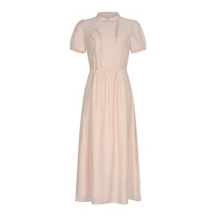 固执夏季新款中式立领短袖提花中长款气质连衣裙80142LQ09326