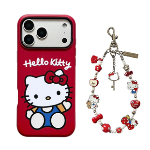 经典hellokitty红猫咪双层菲林防摔手机壳重工挂绳套装手机壳iphone16promax适用苹果系列15手机保护套