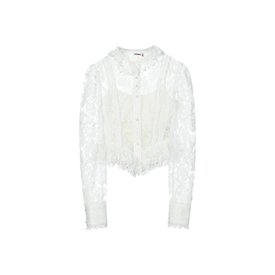 lefame拉飞姆冬季修身荷叶边蕾丝上衣女网纱修身显瘦高级感配内搭