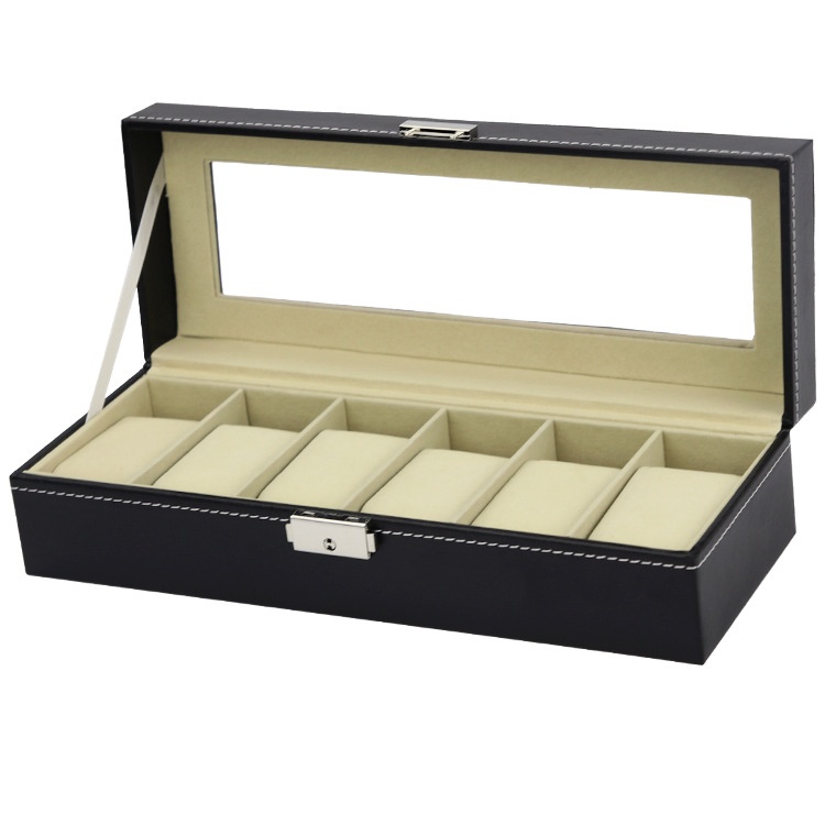 6位手表展示盒pu现货首饰手表包装盒木质一手表盒锁皮革字