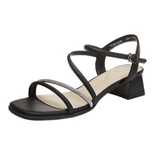 奥康 女鞋2025夏季时装凉鞋一字带时尚粗跟约会配裙百搭凉拖