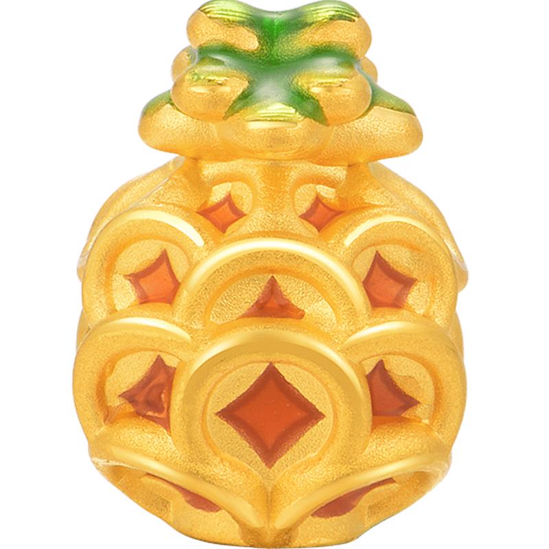 明牌珠宝足金串珠3D硬金卡通黄金菠萝铜钱串珠转运珠AFP0331