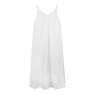 弥古v领法式背心裙高级感白色吊带连衣裙女夏宽松度假风仙女长裙