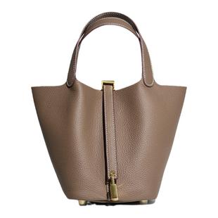 2025秋冬牛皮菜篮子包包女真皮百搭水桶包包女大容量手提包手拎包