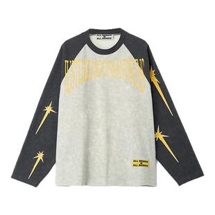 【左航×卢昱晓同款】ALL BEINGS撞色印花牛角插肩长袖宽松T恤女