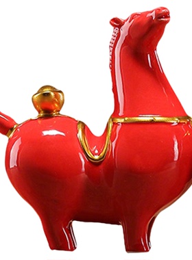 钧宜堂手工招财红色唐马摆件高档