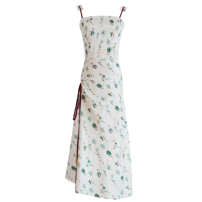 iris.O鸢复古植物花朵印花碎花缎面撞色修身显瘦泰兰德背心吊带女