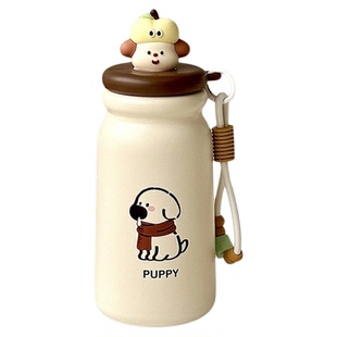 学生可爱秋冬新款保温杯高颜值苹果小狗便携提绳独立茶仓带吸管杯