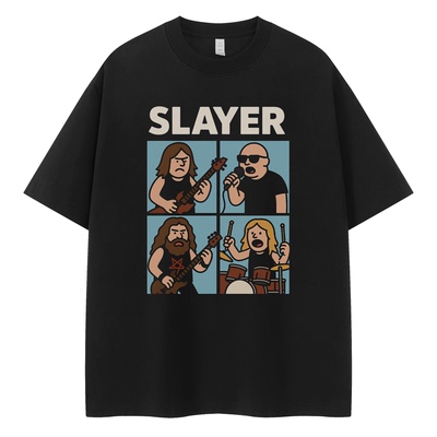 Slayer乐队复古美式街头vtg落肩宽松纯棉圆领摇滚短袖T恤衫