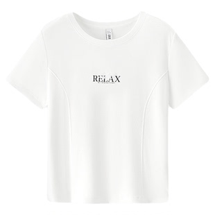 凉感T|森马短袖T恤女夏季短款字母分割修身正肩刺绣女士显瘦衣服