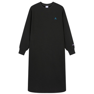 Champion冠军长袖连衣裙女2025秋季新款纯色圆领H型休闲长裙潮牌
