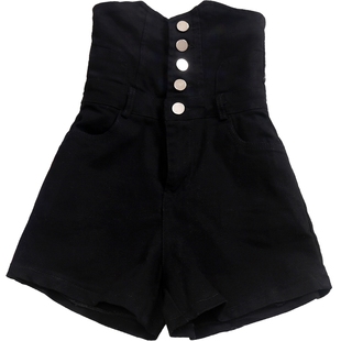 实拍2025年夏季新款女装单排扣高腰短裤黑色白色百搭显瘦牛仔热裤