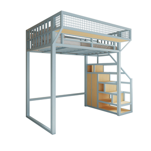 现代简约铁艺高架床双人上下床带书架储物多功能组合床民宿酒店床