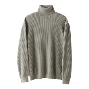 LUUD 清新雅致灰绿色高领毛衣坑条肌理感基础净色内搭针织衫男士