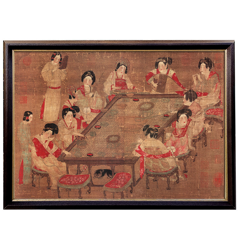唐人宫乐图中古茶室书房装饰画