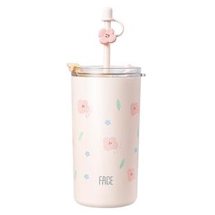face保温杯女生高颜值水杯吸管大容量316不锈钢咖啡杯子新款2025