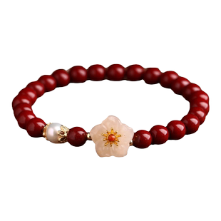 正品天然朱砂手串和田玉桃花手链女轻奢本命年饰品转运珠生日礼物