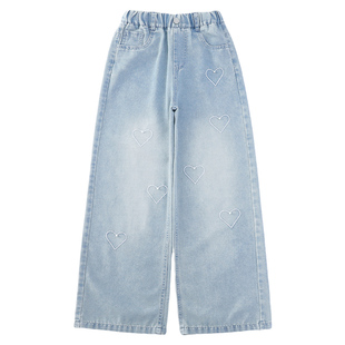 女童裤子春夏薄款2026新款女孩时尚酷飒炸街直筒长裤儿童牛仔裤夏