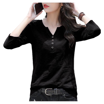 黑色t恤上衣女装新款休闲长袖