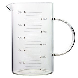 耐高温带刻度量杯平底可加热高硼硅玻璃杯带把手分享咖啡杯牛奶杯