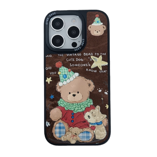 可爱卡通高帽小熊小狗适用苹果17手机壳绒布iphone17promax皮质新款16pro防摔15秋冬14女13毛绒全包16保护套