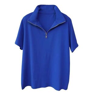 克莱因蓝POLO领纯棉拉链款宽松显瘦百搭短袖T恤女网红同款上衣潮