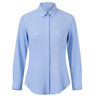 秋季职场蓝色衬衫女职业长袖衬衫商务上班正装工作女士工装衬衣女