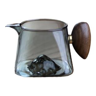 小号200ml方形观山公道杯 木珠把手鹰嘴分茶器单个耐高温玻璃茶海
