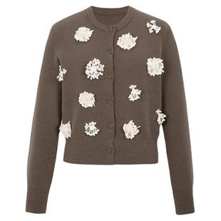 dorydory复古立体花朵针织开衫女入秋设计感高级感穿搭初秋上衣