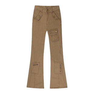 美式高街微喇叭牛仔裤女秋冬新款复古高腰显瘦设计感工装拖地裤子