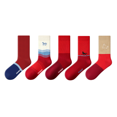 派米马年本命年红男中筒棉袜