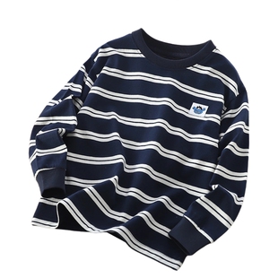 男童春季纯棉打底衫2026新款中大童儿童酷帅百搭条纹长袖T恤上衣