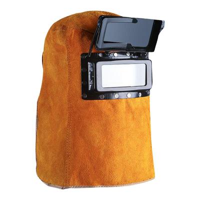 牛皮面罩头戴式翻盖自动变光焊工