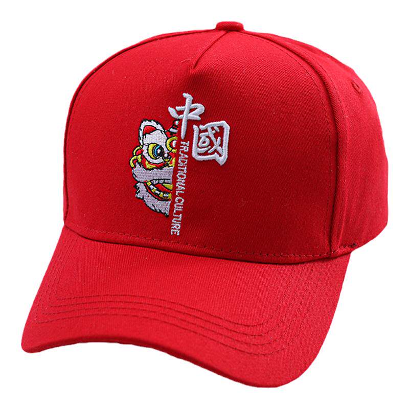 儿童帽子国潮刺绣棒球帽红色时尚中国风帽子学生活动运动会鸭舌帽