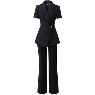 黑色西装阔腿裤职业套装女士夏季新款气质面试公务员律师西服正装