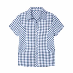 新款棉格子短袖衬衫女中年妈妈夏季薄款上衣中老年棉布衬衣女装