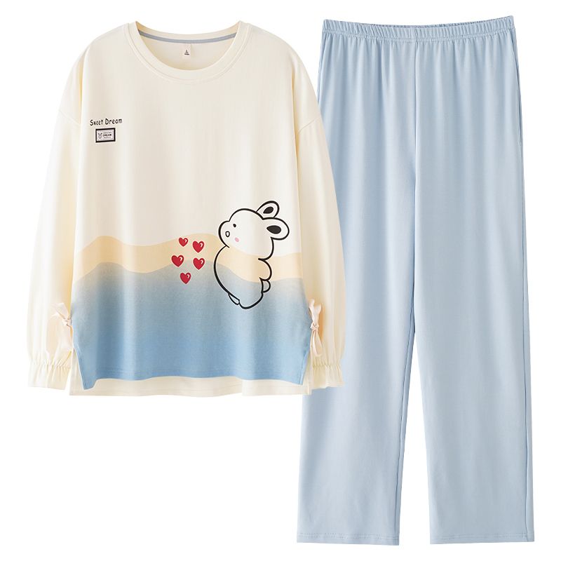 纯棉带胸垫睡衣女秋冬家居服套装