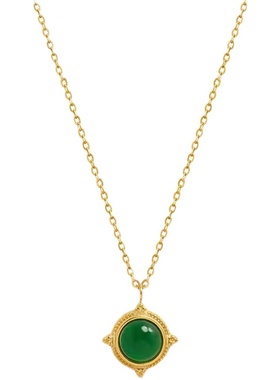 复古金属绿猫眼石钛钢项链高级感椭圆罗盘锁骨毛衣链2021年新款女