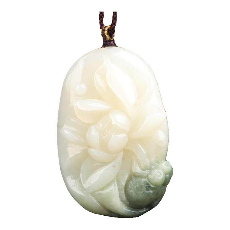 梵峙和田玉挂件莲花金鱼白玉