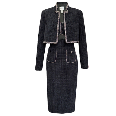 中古性感手缝珠吊带高腰黑色套装