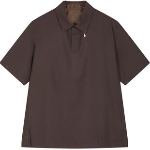 速写男装春夏新款polo领男士宽松短袖T恤设计感上衣优雅通勤