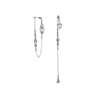 原创珍珠不对称长流苏耳环女小众设计高级感耳饰长款耳坠耳钉耳夹