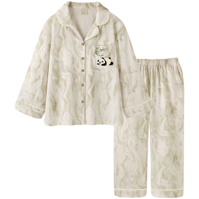 情侣睡衣春秋纯棉长袖熊猫家居服