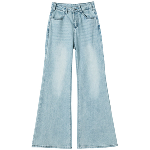 复古蓝喇叭牛仔裤女春秋2026年新款高腰加绒遮肉弹力微喇拖地裤子