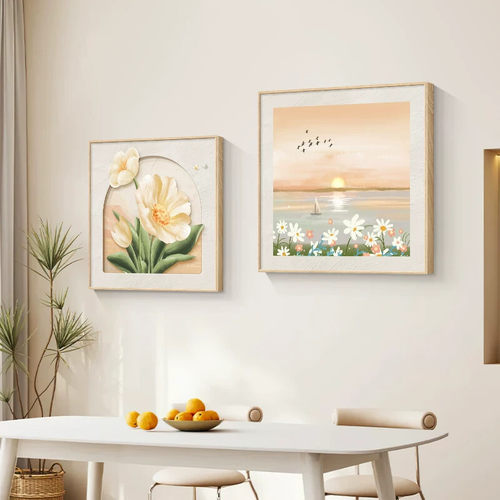 奶油风客厅装饰画小清新绿植沙发背景墙壁挂画抽象北欧饭餐厅墙画