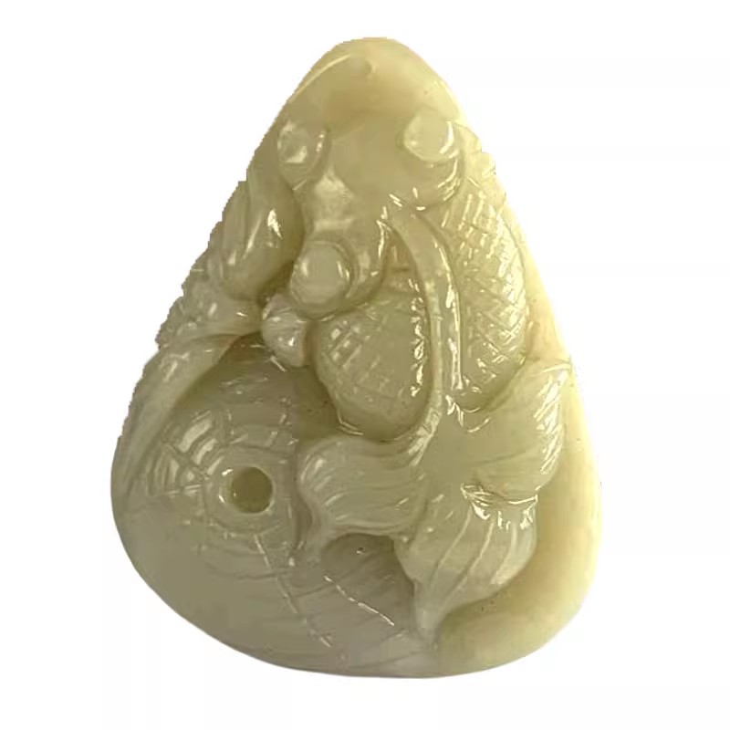 天然和田玉雕刻鱼蝎子竹子把玩