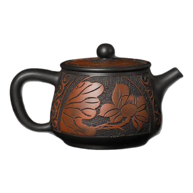 建水紫陶全手工满雕精雕茶壶