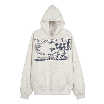 DHSS美式复古印花连帽宽松卫衣