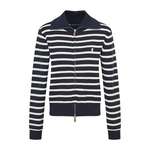 POLOWALK女式长袖针织衫2025秋季新品百搭条纹翻领拉链上衣外套